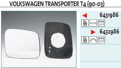 Стекло зеркала электрического левого для VW Transporter T4 1996-2003 - Фото №1