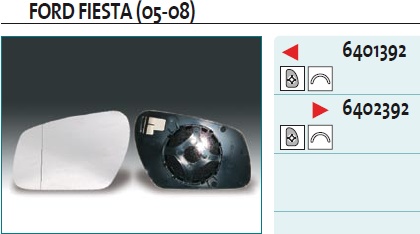 Стекло зеркала механического левого для Ford Fiesta 2001-2008 - Фото №1